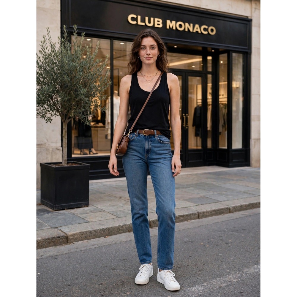 Club Monaco Womens Black Racerback Tank Top Scoop Neck Curved Hem Small 5550973